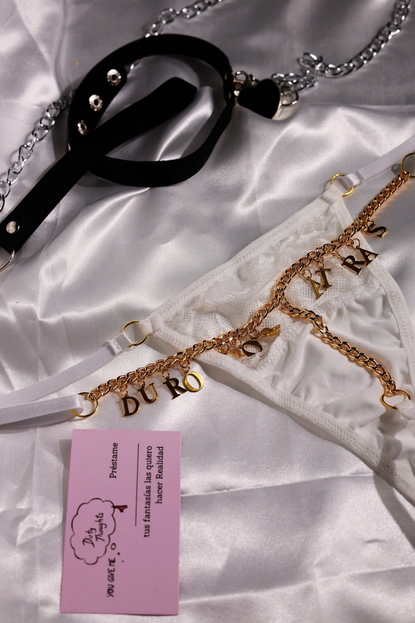 Custom G-String Thong with Lace, Chain, and Hanging Letters