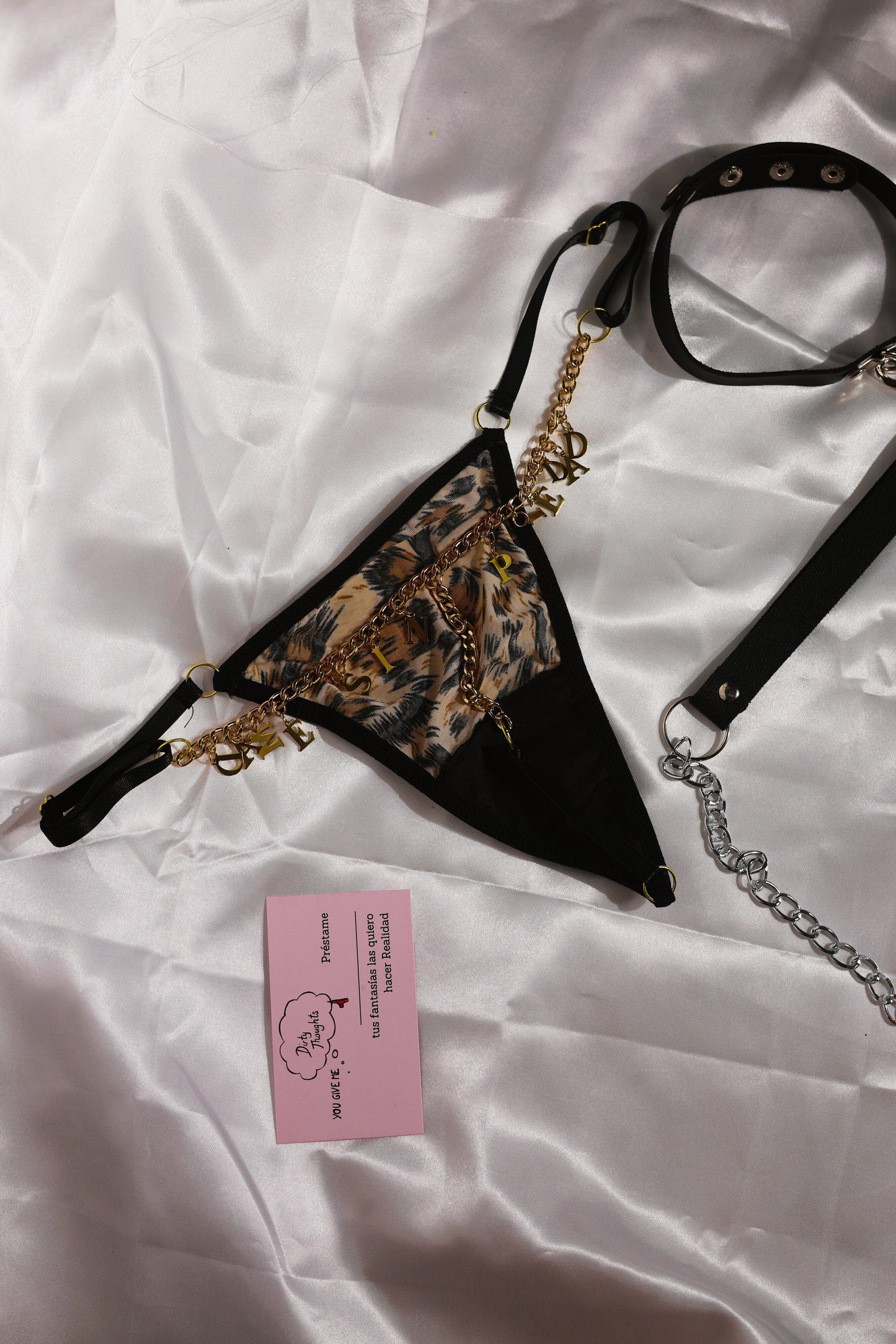 Custom G-String Thong with Lace, Chain, and Hanging Letters