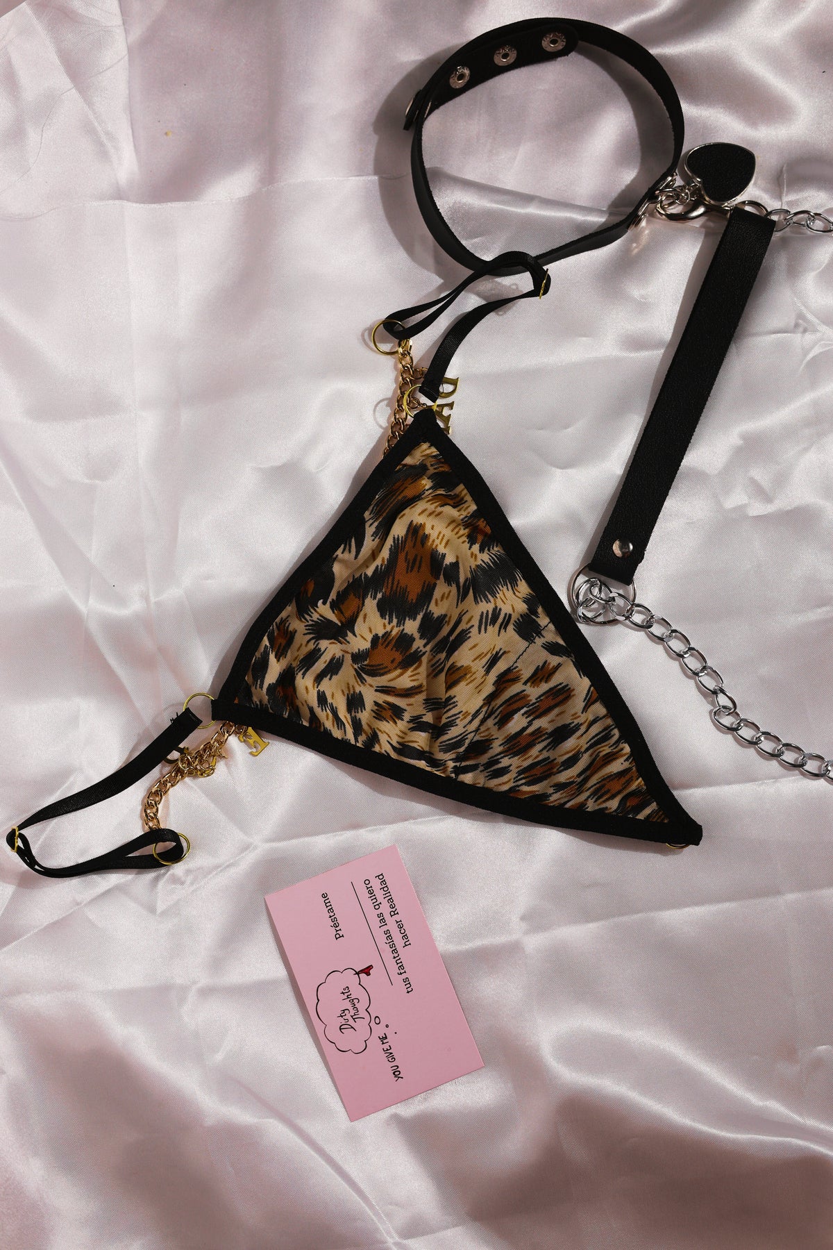 Custom G-String Thong with Lace, Chain, and Hanging Letters One Size
