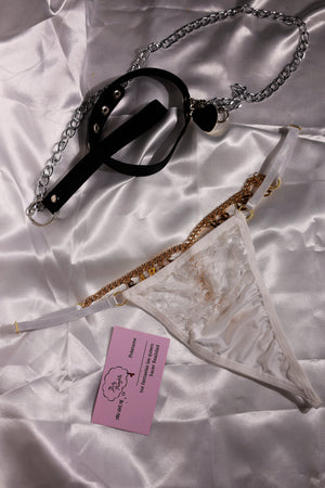 Custom G-String Thong with Lace, Chain, and Hanging Letters One Size
