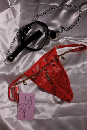 Custom G-String Thong with Lace, Chain, and Hanging Letters One Size