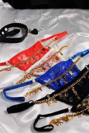 Custom G-String Thong with Lace, Chain, and Hanging Letters One Size